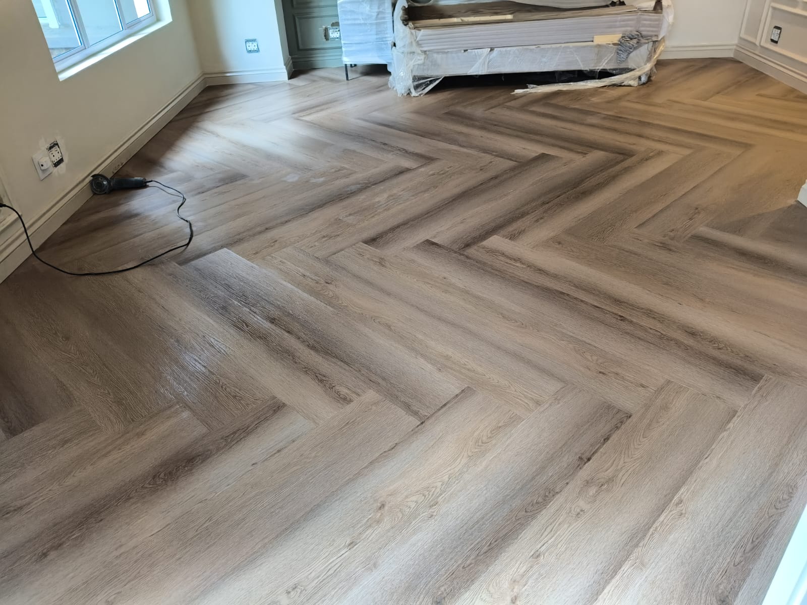 Clean herringbone wooden floor